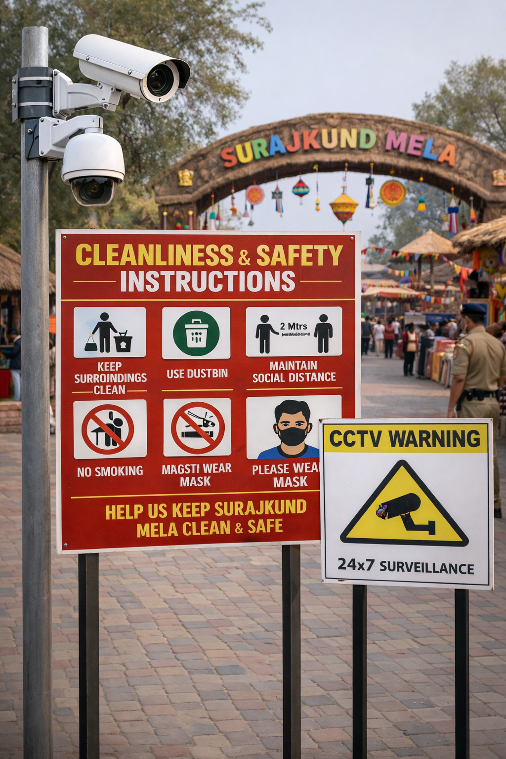 Installation of CCTV Cameras and Cleanliness Instructions for Enhanced Safety at Surajkund Mela Premises 2026