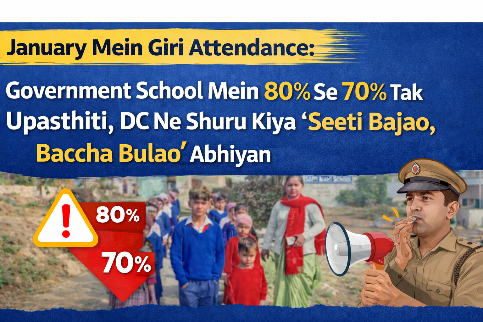 January Mein Giri Attendance: Sarkari School Mein 80% Se 70% Tak Upasthiti, DC Ne Shuru Kiya “Seeti Bajao, Baccha Bulao” Abhiyan