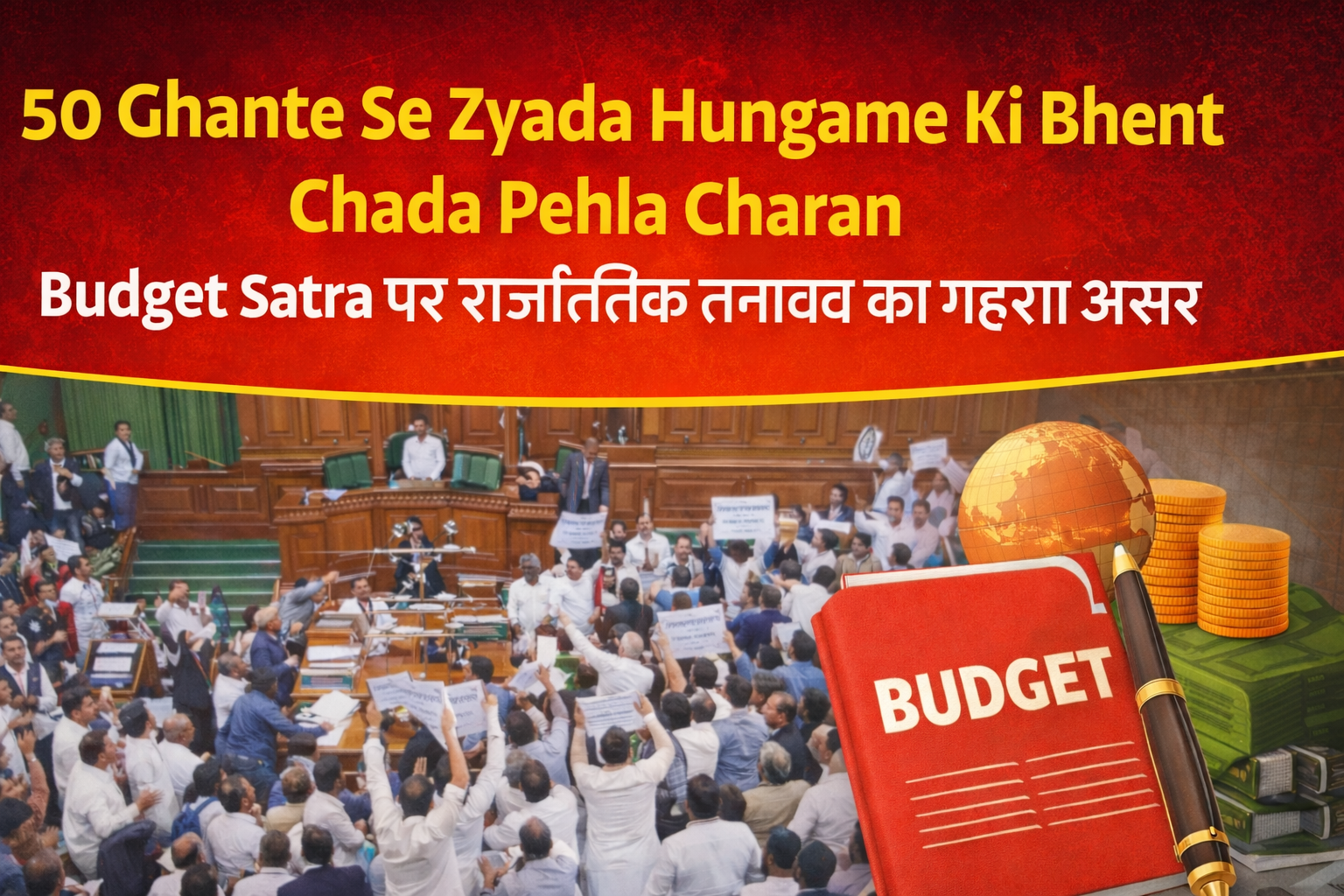 50 Ghante Se Zyada Hungame Ki Bhent Chada Pehla Charan  Budget Satra Par Rajnitik Tanaav Ka Gahra Asar