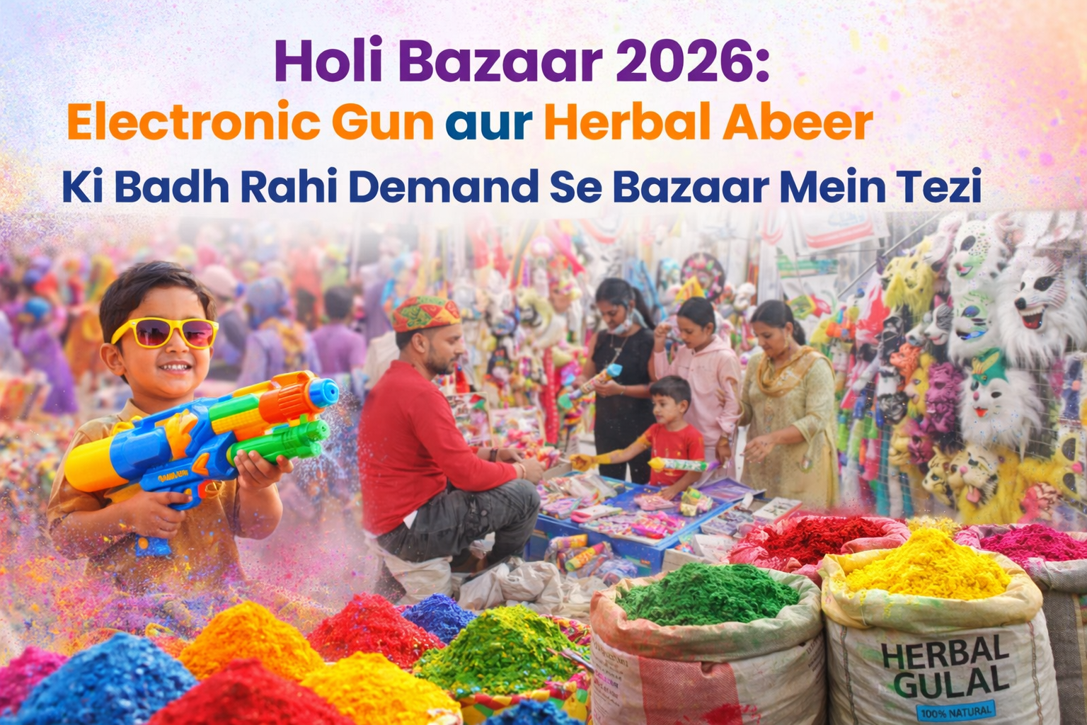 Holi Bazaar 2026: Electronic Gun aur Herbal Abeer Ki Badh Rahi Demand Se Bazaar Mein Tezi